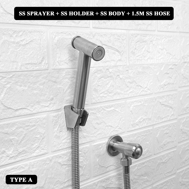 Brushed Stainless Steel Douche Kit Double Spray Handheld Bidet Sprayer Toilet Bidet Faucet Shattaf Valve Jet Set Hygienic Shower: A Whole Set SS Hose