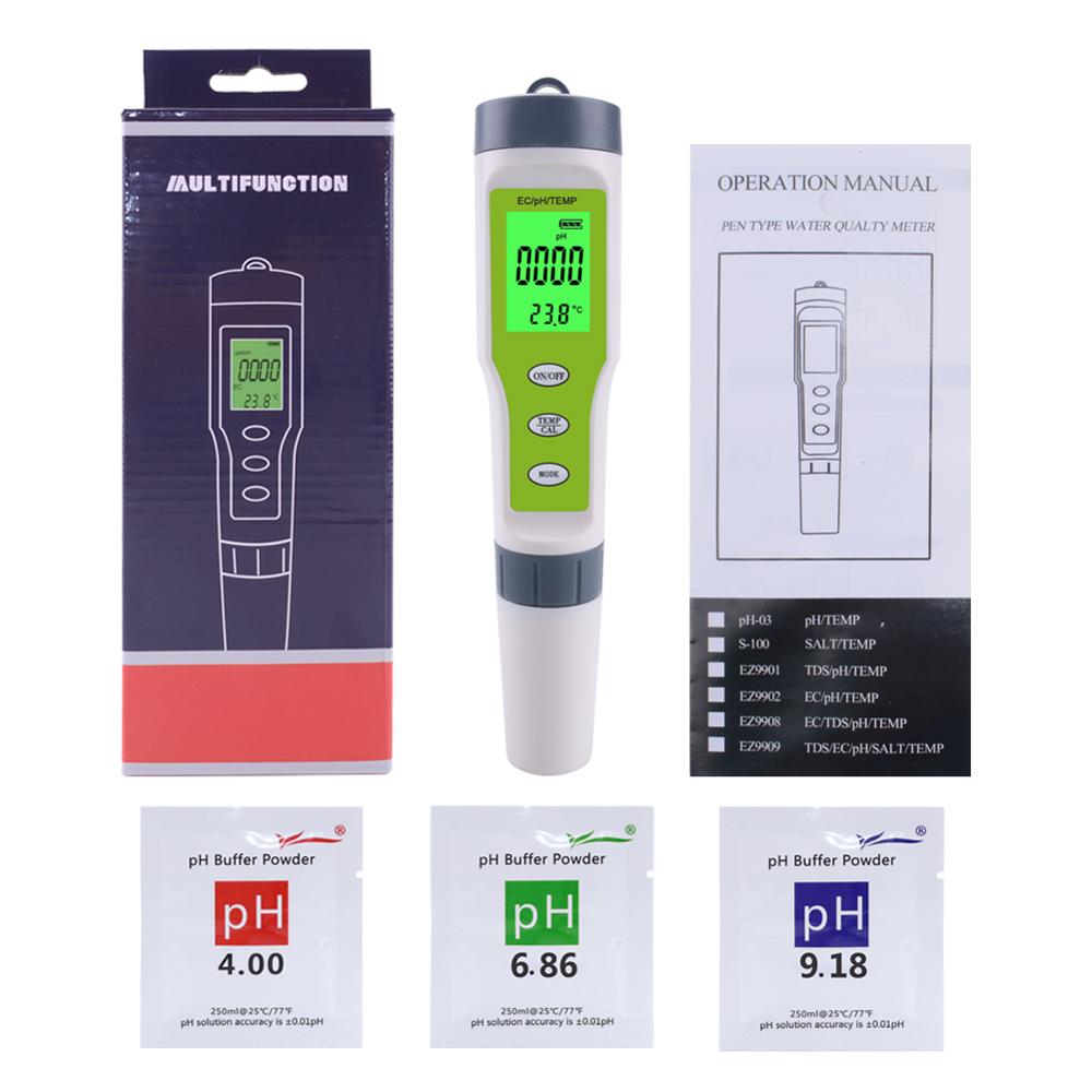 Draagbare Ph/Ec/Temp 3 In 1 Test Pen Handheld Ph Waarde Ph Meter Tds / Ec Water Tester Voor Zwembad Thuis Water