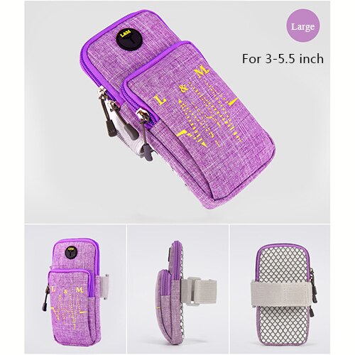 Brazalete para Iphone X, 8, 7 Plus, soporte para teléfono móvil, bolsa deportiva Universal para teléfono de 3,5-6,7 pulgadas: Purple- Large