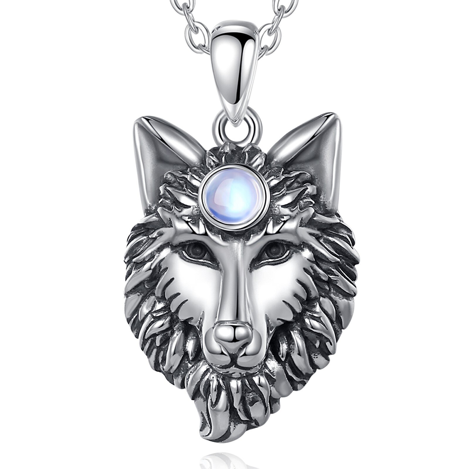 Eudora 925 Sterling Sillver Wolf Hoofd Amulet Hanger Ketting Mode Maansteen Wolf Koning Hanger Warriors Sieraden Voor Mannen Vrouwen: 20 inch chain