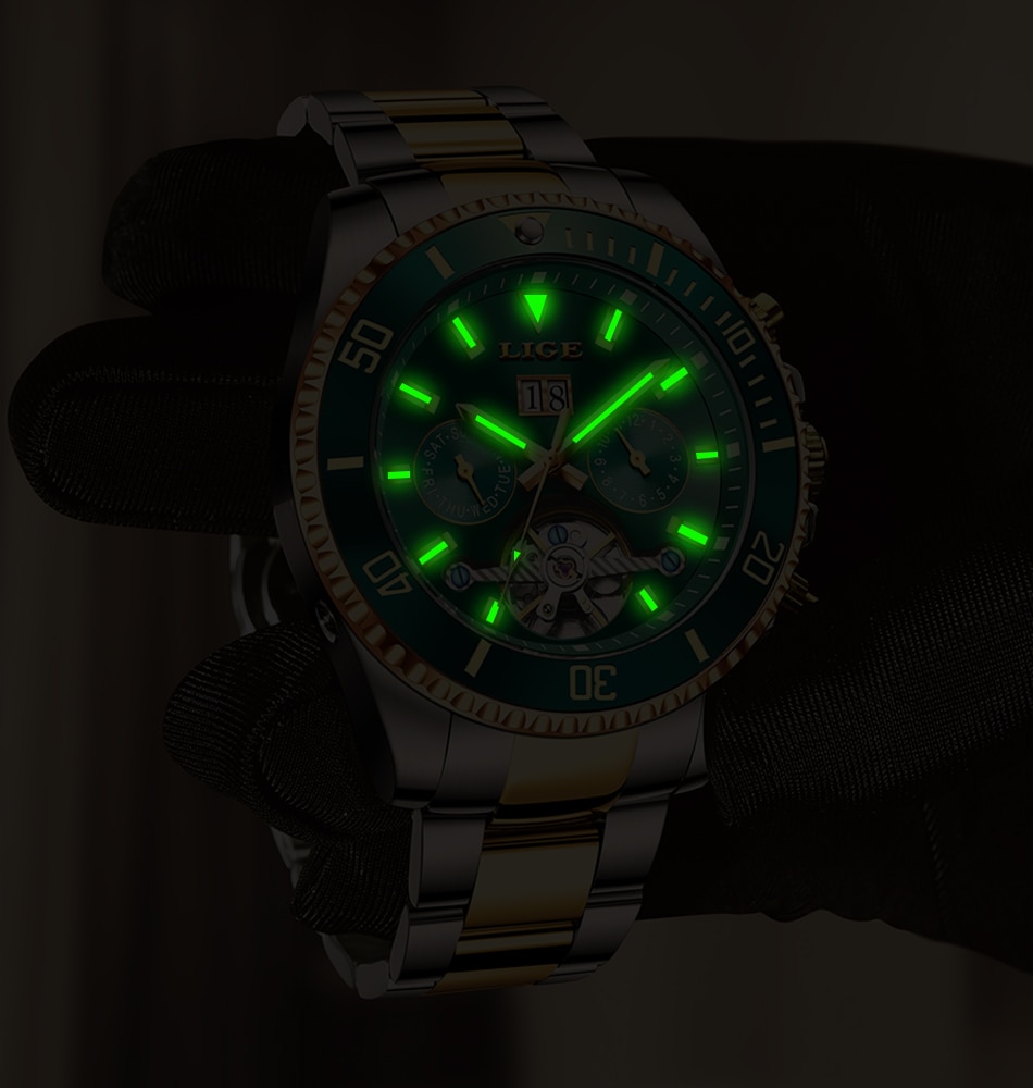 LIGE Marken Männer Automatische Mechanische Tourbillon Uhr Luxus Edelstahl Sport Uhren Herren Uhr Relogio Masculino