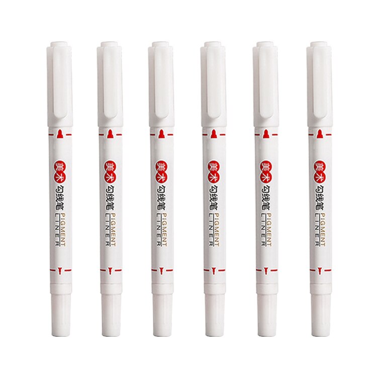 6Pcs/Set Art Marker Waterproof Permanent Dual Tip 0.5/1.0 mm Nib Black Blue Red Art Marker Pens Student School Office Stationery: 6 Pcs Red Set