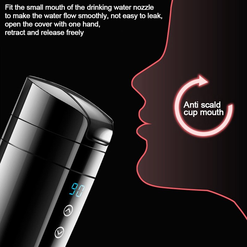 12V 24V 400ML przenośne elektryczne podgrzewany kubek samochodowy czajnik wodny ligent naciskać Sn kontrola cyfrowy wyświetlacz