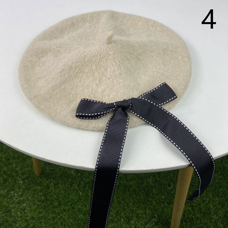 1Pcs Vrouwen Mode Vrouwen Zachte Boog Elegante Baretten Winter Warme Muts: 4