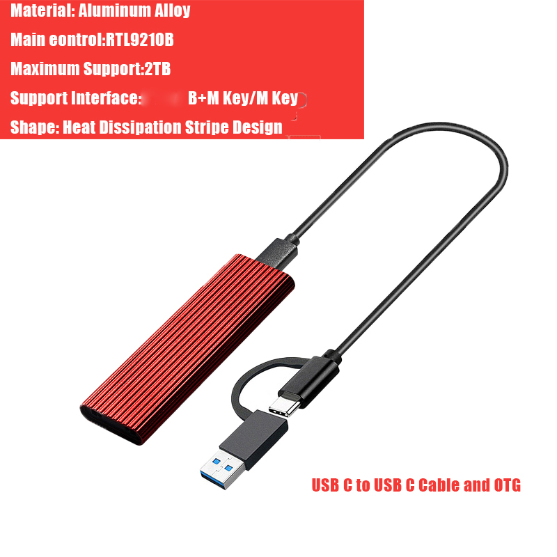 GUDGA – boîtier SSD Nvme avec double protocole OTG vers USB 3.1, adaptateur de disque dur Portable pour SSD M.2 2230/2260/2280/2242: Case OTG  Red