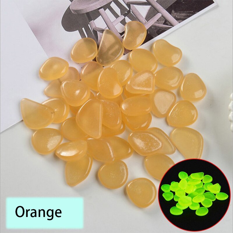 50/100pcs Glow in the Dark Garden Pebbles Glow Stones Rocks for Walkways Patio Lawn Garden Yard Fish tank Decor Luminous Stones: 100pcs / orange