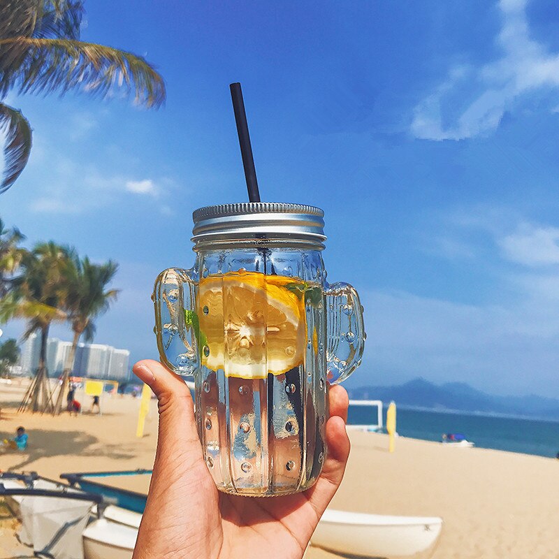 Ruida liten färsk kaktus form halm glas kopp hög temperatur resistent frukt tekopp sommar transparent glas kopp: Transparent