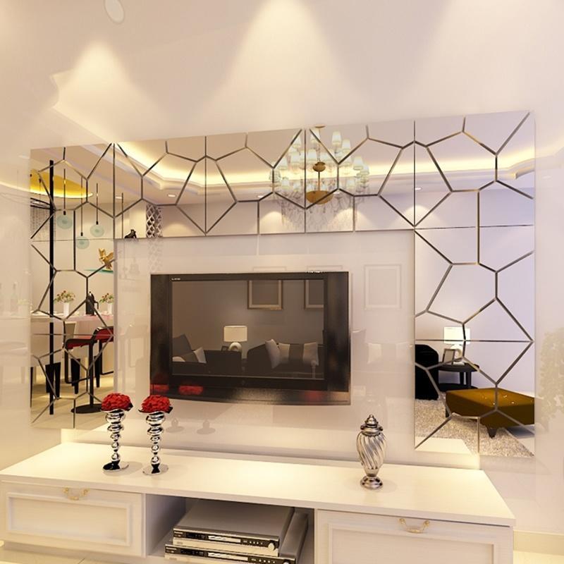 14 pièces acrylique géométrique Puzzle miroir autocollant mural bricolage Art mur décor autocollants salon miroir décoratif