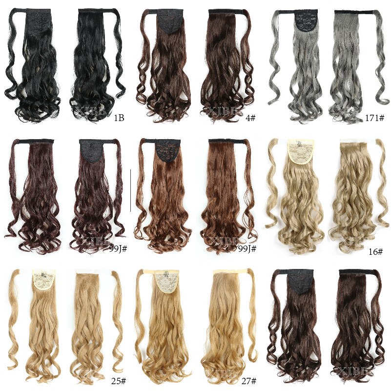 XJBB Seamless Wrap Around Synthetic Ponytail Extension for Women Long Ponytail Synthetic Hairpiece Wrap on Clip Hair Extensions