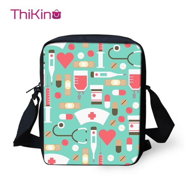 Thikin tryckt tecknad sjuksköterska axelväska för barn pojkar mini fyrkantiga budväskor barn resor crossbody versipacks: Beige