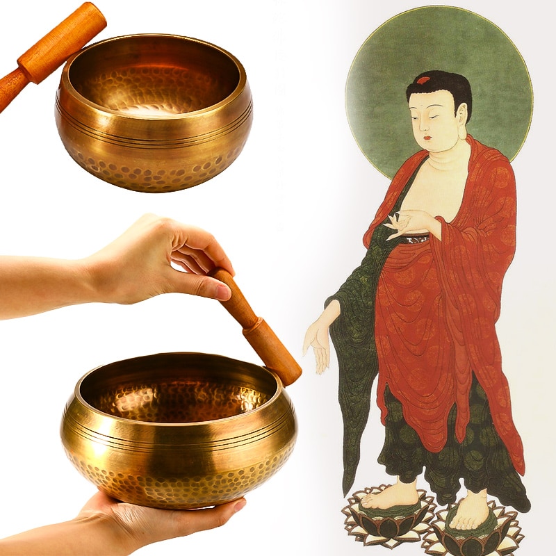 Tibetansk sangskål buddhisme meditation klokke lydterapi buddhist messing skål lydterapi yoga chakra healing spirituel