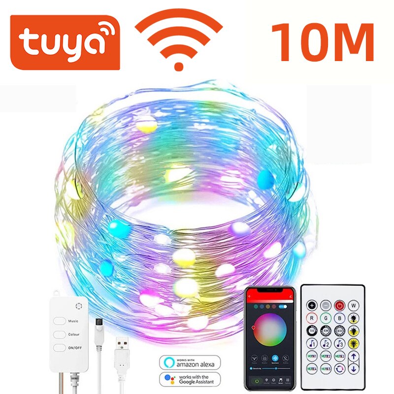 Tuya WiFi Smart LED Fairy Lights IP65 WaterProof RGB Strip Light Alexa Google Home Remote Christmas Tree Lights Decor Smart Life: Not waterproof 10M