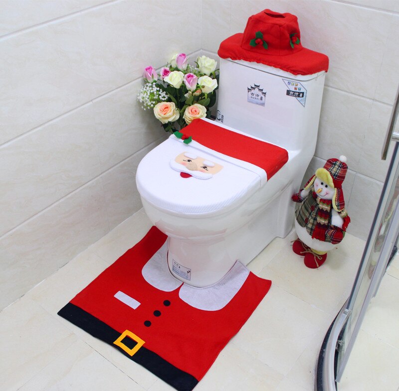 Couverture de toilette de noël personnes âgées bonhomme de neige salle de bain trois pièces toilette siège de toilette pad réservoir d'eau couverture ensemble de serviettes en papier
