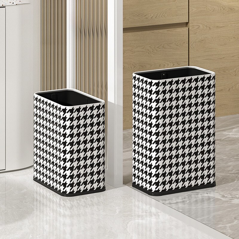 Luxus Bad Mülleimer Hause Grid Schachbrett Muster Doppel Schicht Coverless Abfall Papierkorb Büro Schmale Wc Abfall Bin