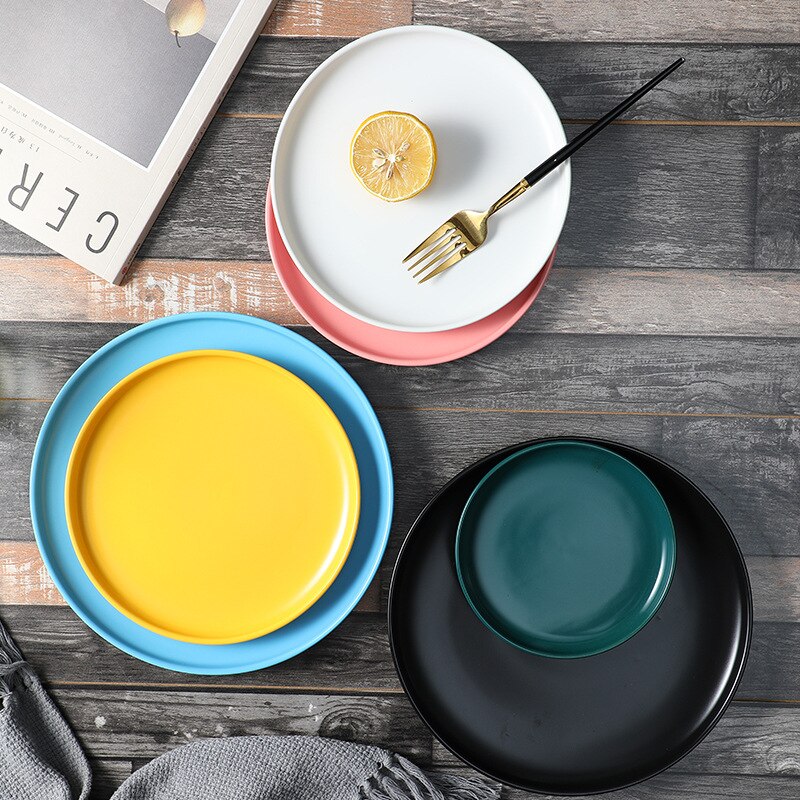 Vajilla de cocina de Color sólido, cerámica creativa Europea sencilla, bandeja para platos finos para ensalada, carne