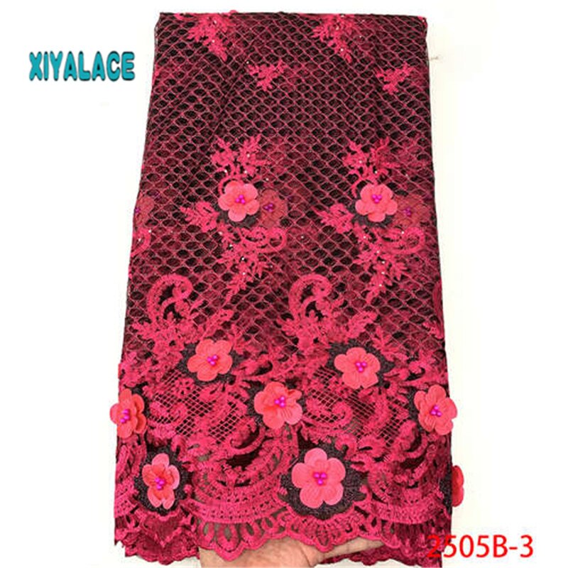 Afrikansk blondestof blonde 3d blomster tyl blondestof franske perler blondestof til festperler  ya2505b-2: 2505b-3