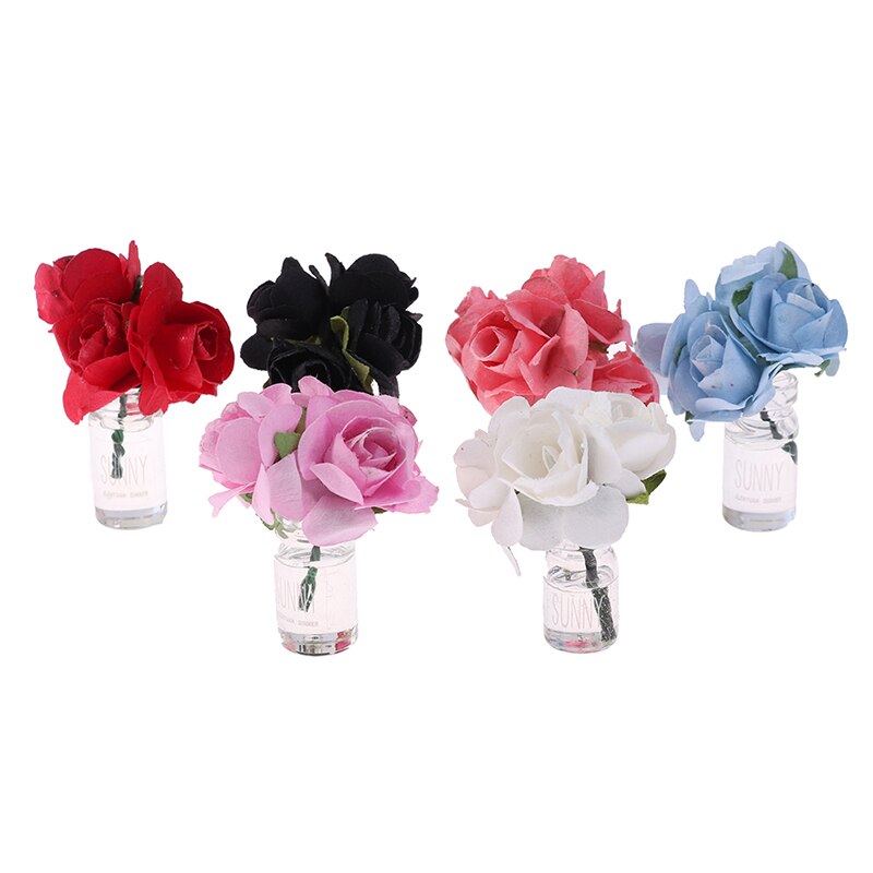 1/12 mini domek dla lalek miniaturowa zielona roślina róża w butelce kwiat ogrodowy układ zabawki dekoracyjne akcesoria robić domu dla lalek