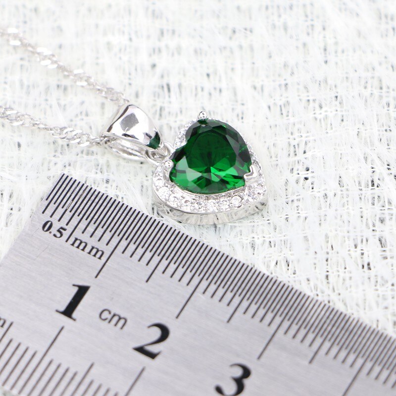 Hjerte vedhæng halskæde grøn cubic zirconia 925 sølv smykker til kvinder
