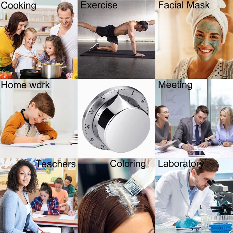 -Kitchen Timer Chef Cooking Timer Clock With Loud Alarm Stainless Steel Timer No Batteries Required Magnetic Backing