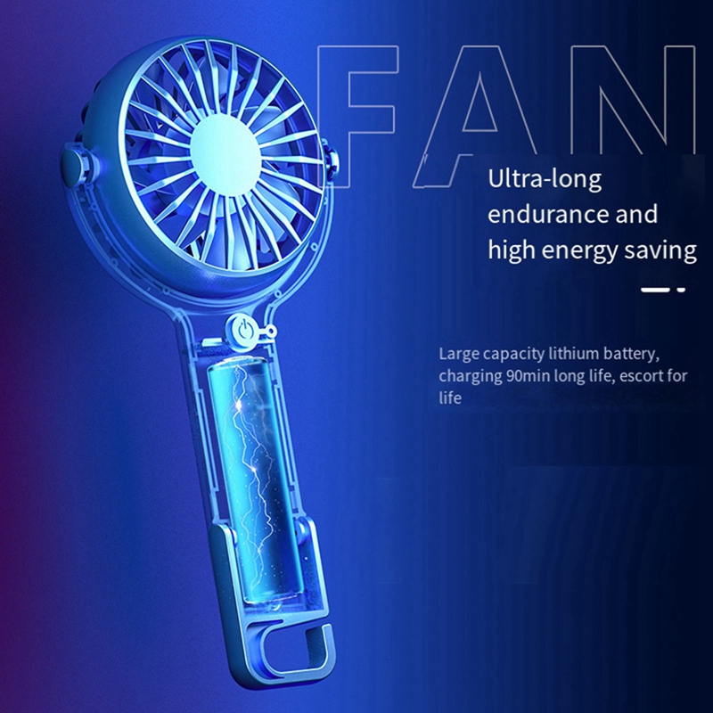 Handheld Fan Portable Mini Handheld Fan USB Charging Fan Desk Dormitory 5 Speeds Adjustable Rechargeable Fan Blue