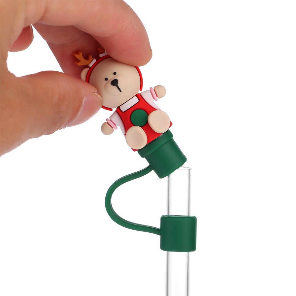 Silicone Straw Stopper Reusable Airtight Splash Proof Dust Straw Plug Glass Cup Accessories Cartoon Tips Cover Kitchen