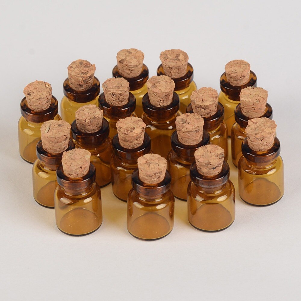 13*24*6mm 1ml Mini Amber Glass Bottles With Cork Empty Tiny Glass Vials Jars Small Wishing Bottle 100pcs/lot