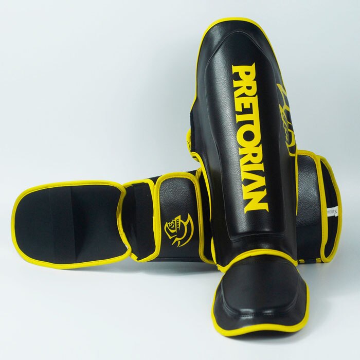 PRETORIAN oben Pu-leder MMA Schienbein Spannschutz Bein Pads thailändisch Boxen Schulungen Schutzausrügestochen Kickboxen Knöchelschutz: verdicken Schwarz / M