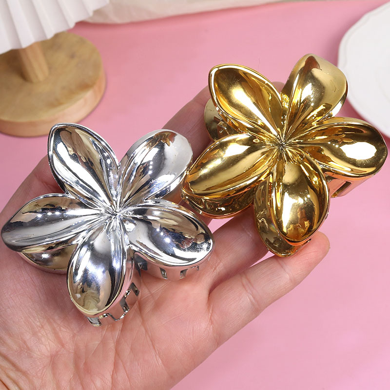 Stor Metall Guld Silver Blomma Hårklämma för Kvinnor Stor Hårkrabba Klämma Hästsvans Huvudbonad