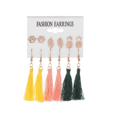 Tassel Earrings Bohemian 6 Pair Stud EarringsFor Women girl Accessories jewelry: HJ-9