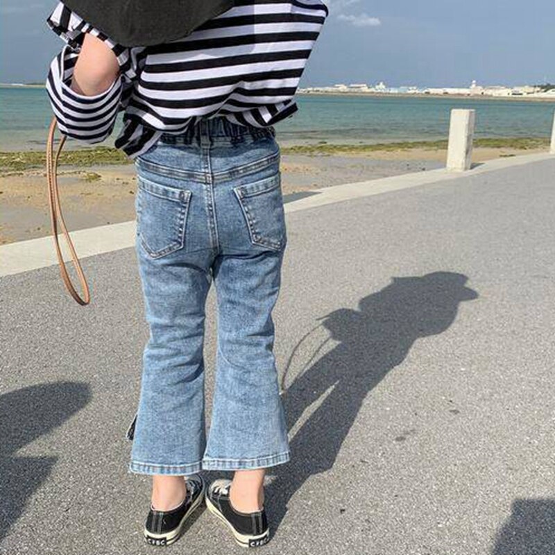 Pantalon évasé en Denim pour bébé fille, jean moulant avec fente latérale, Style coréen, vêtements pour enfants, printemps automne