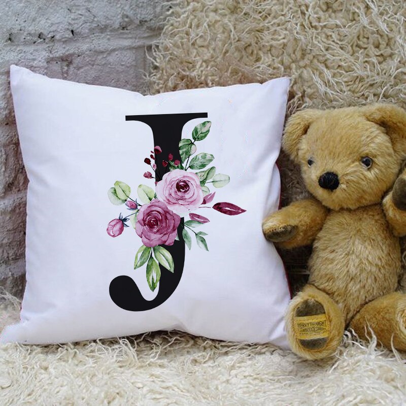 Woondecoratie Kussenhoes Eenvoudige Brief Bloemenprint Sierkussen Case Slaapkamer Woonkamer Decoratie Kussensloop Cojines: Z04008-DCCWH-