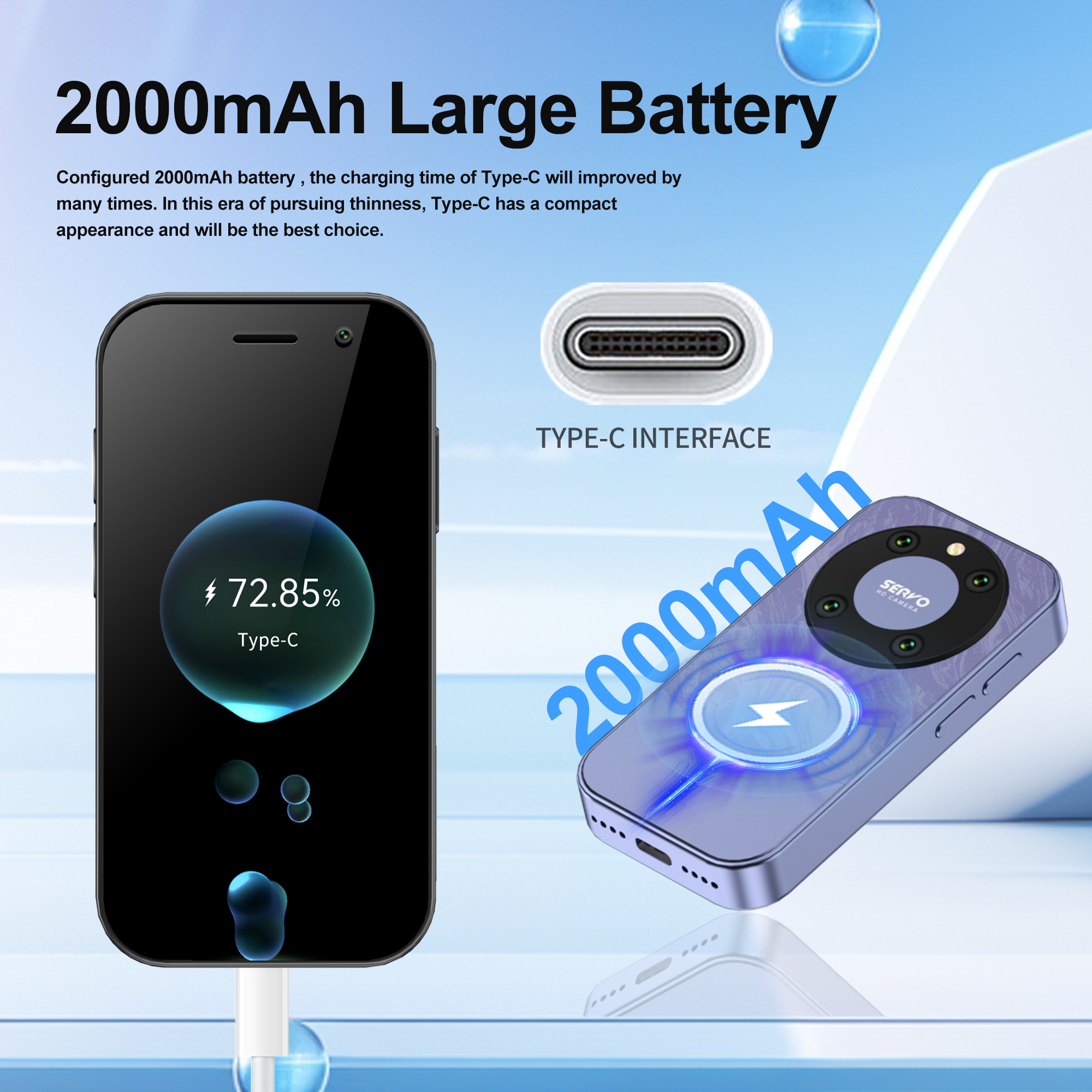 Servo king 9000 3.0 "display hd pequeno smartphone android 10.0 rede 4g lte 2gb + 16gb 2000mah reconhecimento facial mini telefone móvel