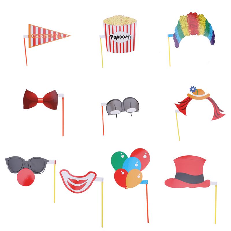 10 Stuks Verjaardagsfeestje Photo Booth Props Clown 'S Hoed Brillen Strikje Diy Creatieve Pose Teken Kit Voor Bruiloft party Decor