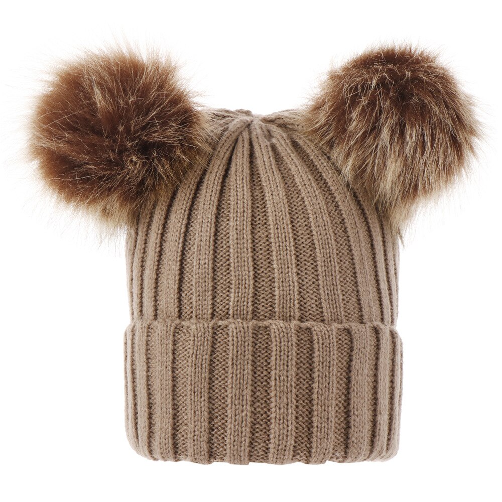 Winter warme baby muts met bont, dubbele pompon, gebreide baby meisjes jongens muts, peuter kindermuts, muts voor kinderen, kindermutsen, mutsen: 8