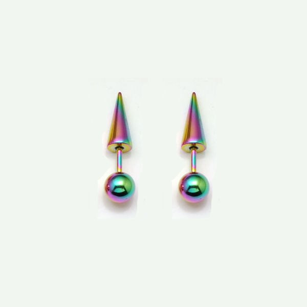 Pendientes con punta de cono de punta de bola redonda de 6mm de diámetro, de acero de titanio para hombre, con tuerca (perforada), 6 colores: Colorful
