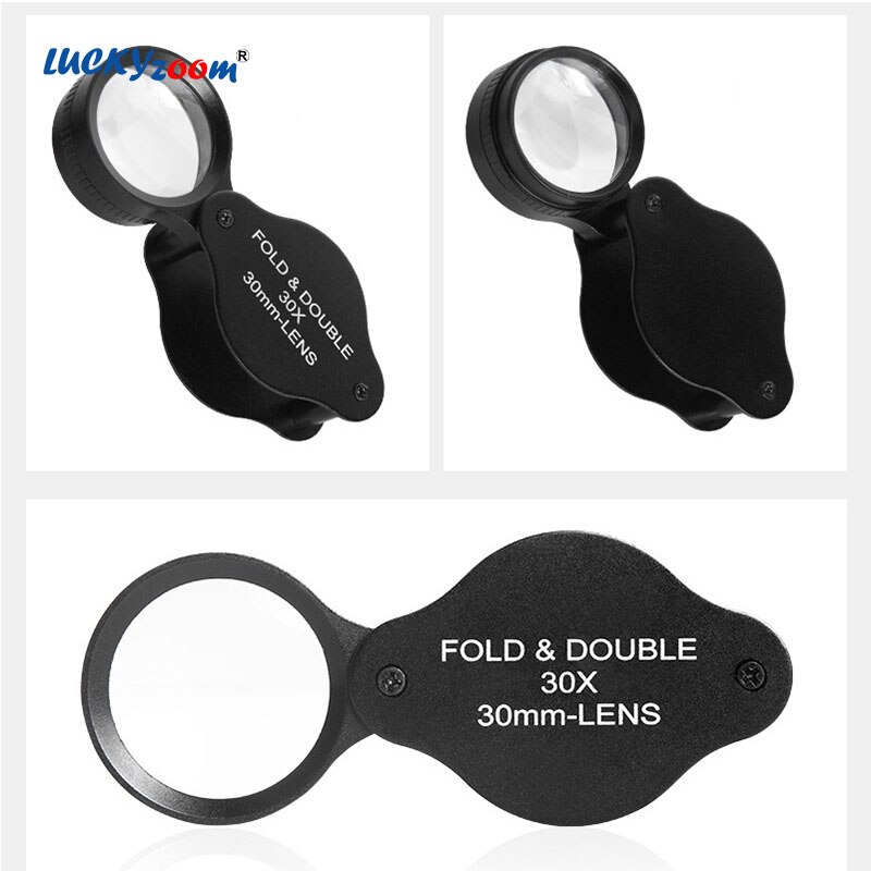 All-Optical Handheld Magnifier 30X30 Zeiss Lens Magnifying Glass Black Metal Folding Magnifying Portable Magnifier Jewelry Loupe