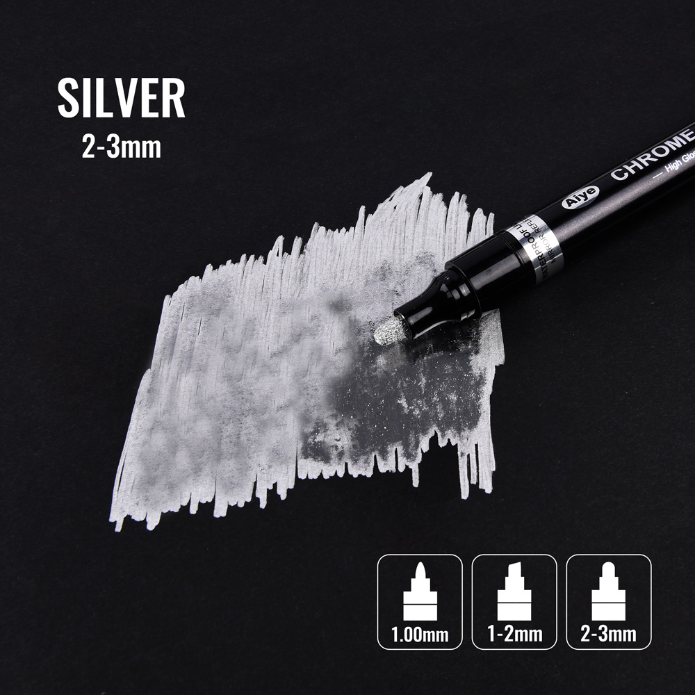 Mirror Marker Chrome Finish Gold Silver Metallic Marker Liquid Pen Art DIY Plastic Resin Paint Metallic Craftwork Accessories: Silver 2-3mm