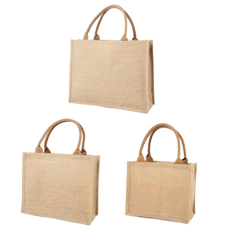 Jute Jute Tote Grote Herbruikbare Boodschappentassen Met Handvatten Vrouwen Boodschappentas Strand Picnic Travel Organizer