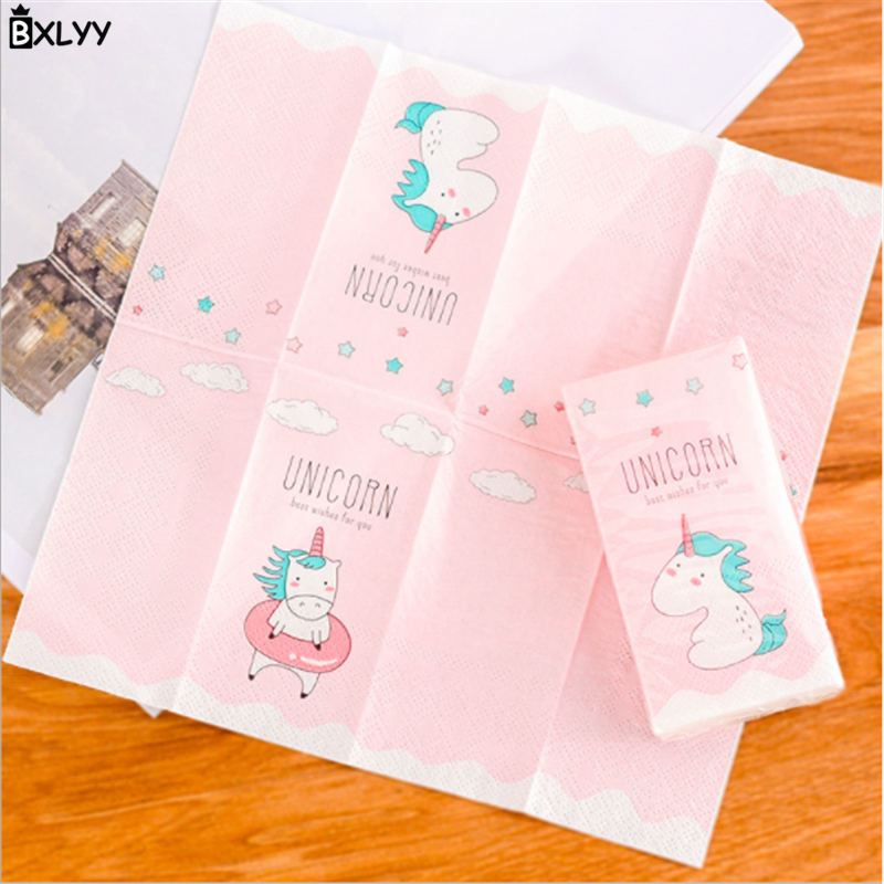 BXLYY Wegwerp Papieren Handdoek Creatieve Eenhoorn Patroon Papieren Handdoek Printing Zakdoek Papier Draagbare Bruiloft Decoration.7z