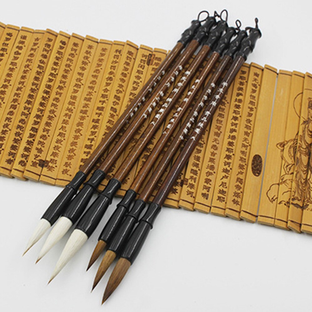 6 stk hvid ulden børste brun væsel uld hår kinesisk japansk kalligrafi pensel pen sæt kunst til kontor skole darwing forsyninger