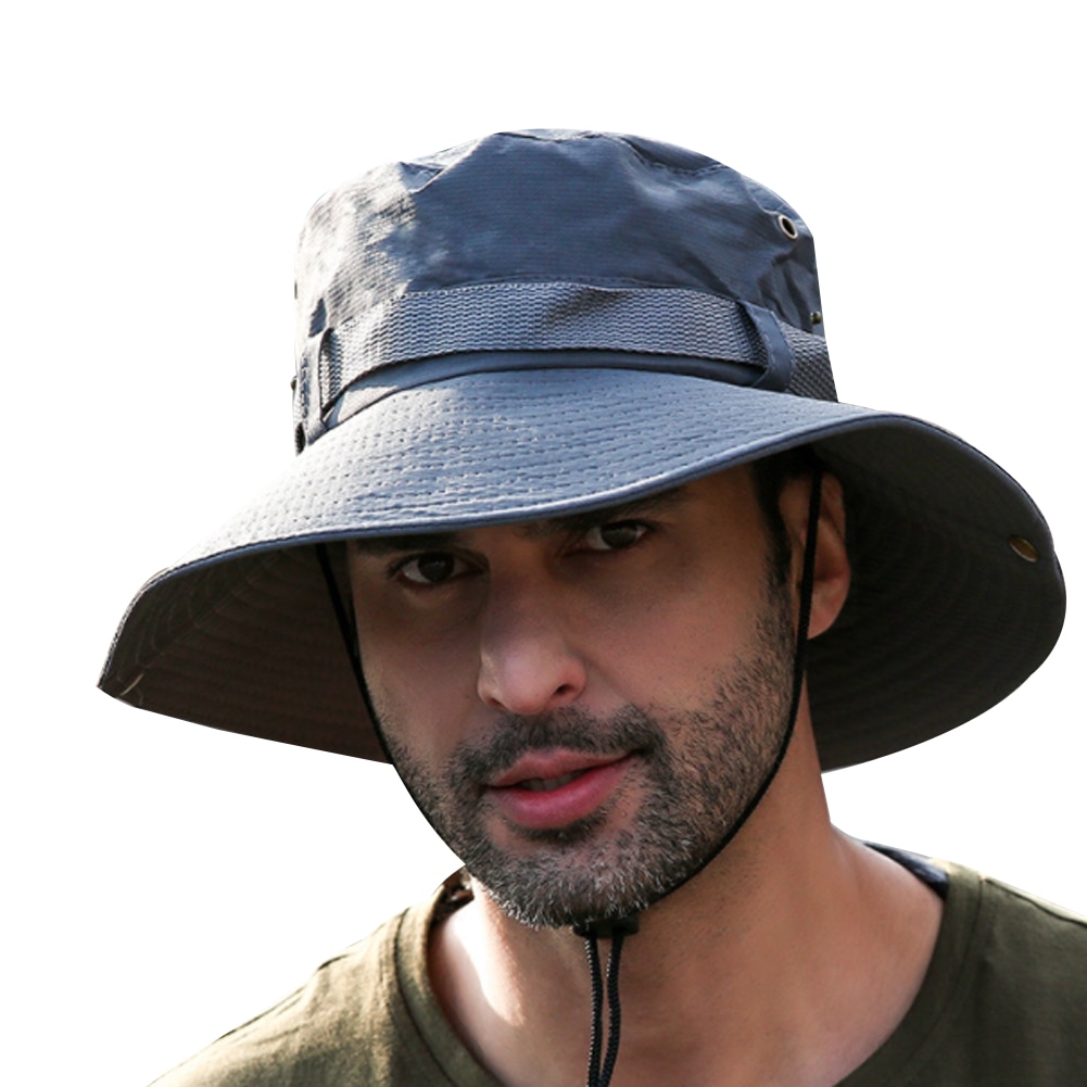 Men Outdoor Boonie Sun Hats Wide Brim UPF 50+ Sun Protection Breathable Hiking Camping Bucket Hat Black Gray Khaki