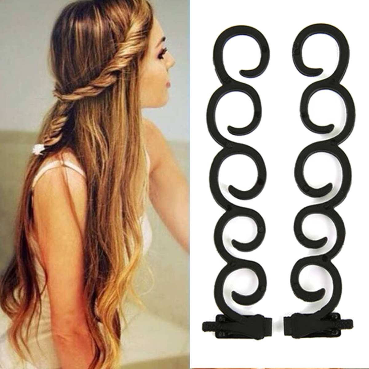 2 stk kvinder vandfald twist roller fransk fletning twist tilbage hår styling værktøjsklip