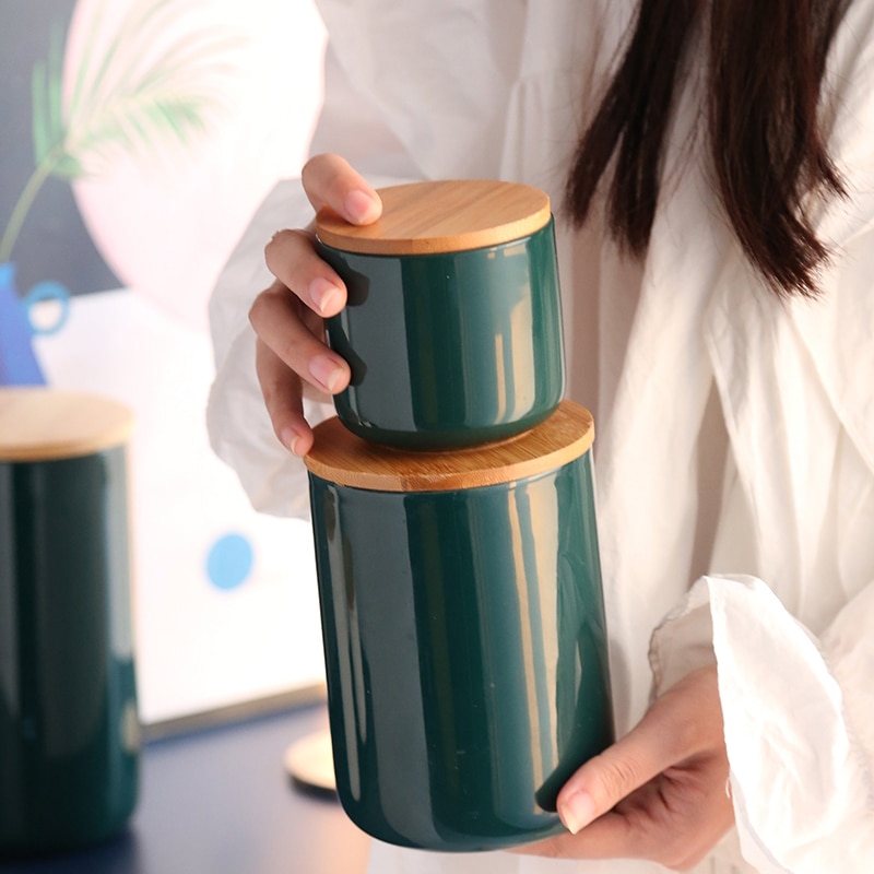 3pcs Nordic Art Ceramic Tea Sealed Jar Grain Miscellaneous Coffee Bean Tea Food Storage Box Simple Home Kitchen Storage Bottle