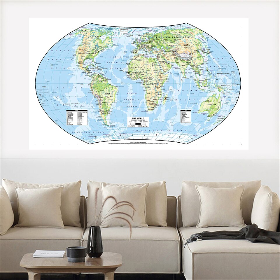 225*150 cm The World Map Large Poster Non-woven Canvas Painting Culture and Education Supplies Living Room Home Decoration