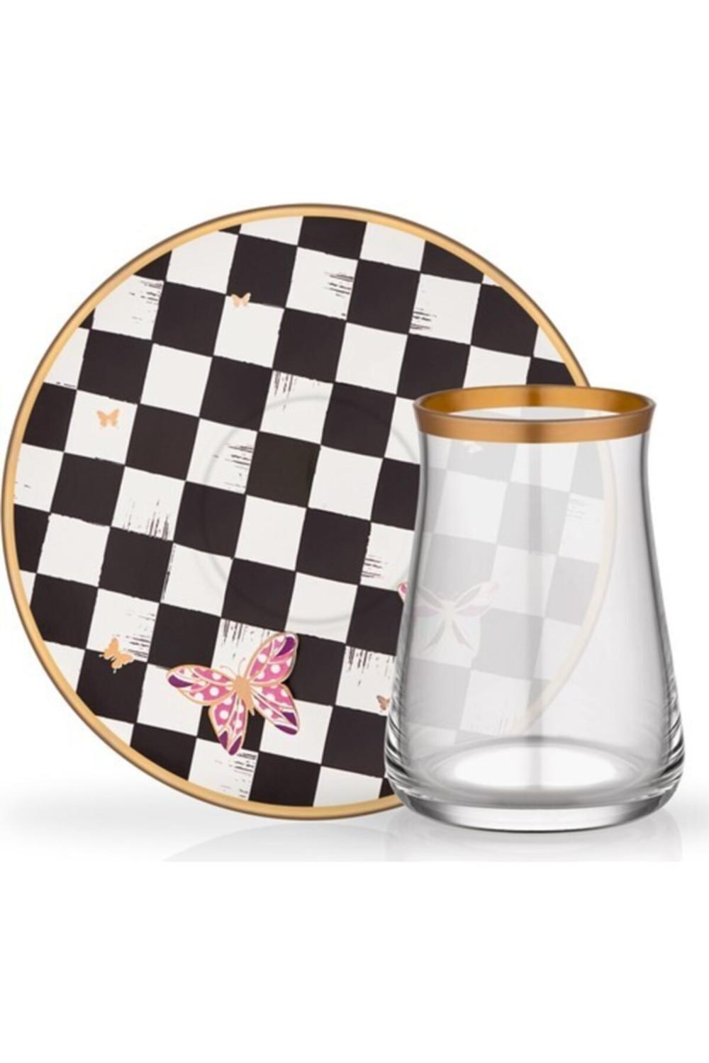 Collectie Dervish Thee Kit Set 6'lı Dambord Zwart Goud