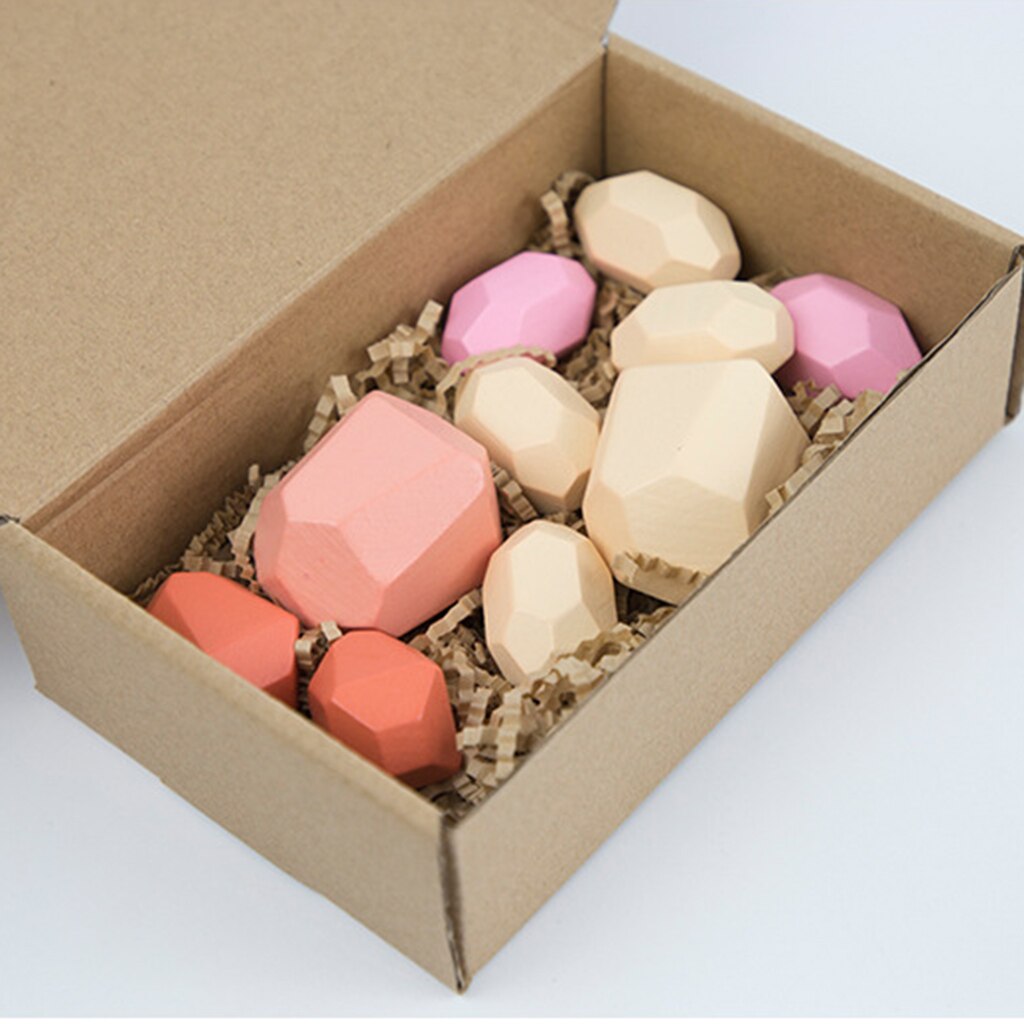 5/10/16pcs Wood Stacking Sorting Rainbow Rock Stones Blocks Fun Toys Home Decors