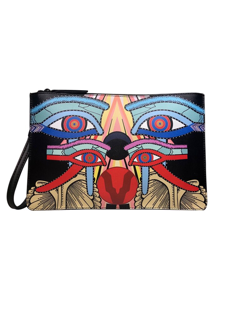 Planten Print Clutch Tassen Voor Vrouwen Persoonlijkheid Leer Contrast Kleur Straat Dame Pols Tas Paar Casual Ipad Tassen