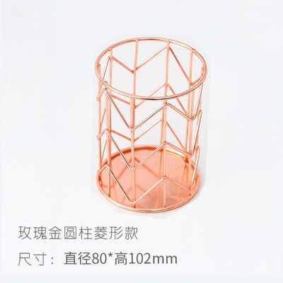 Ins skrivebord papirvarer indretning jern guld rose guld penneholder metal skrivebord organizer sød stempel pen holder kontor skrivebord tilbehør: Rose guld runde