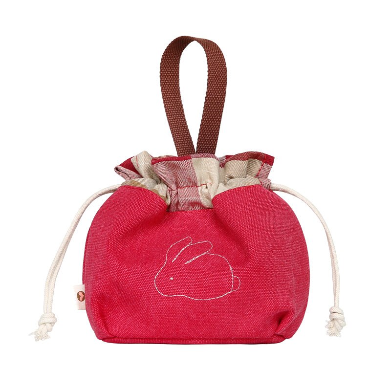 Female handbag female casual drawstring bag canvas bag girl mobile phone storage bag: Red