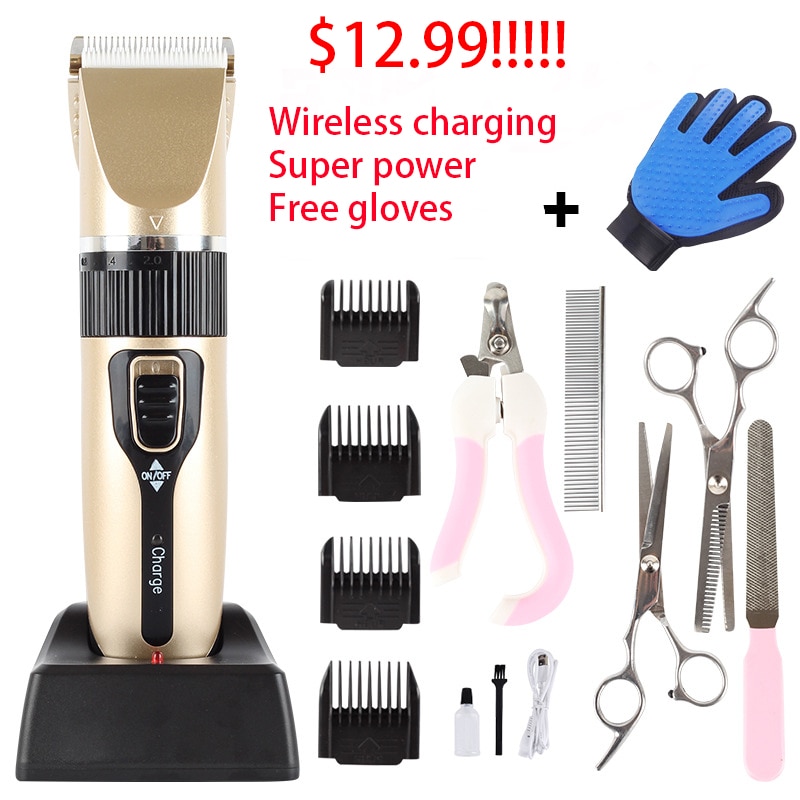 Professionele Hond Haar Clipper Draadloze Opladen Low Noise Dog Grooming Hond Haar Trimmer Kat Elektrische Clipper Blade Set